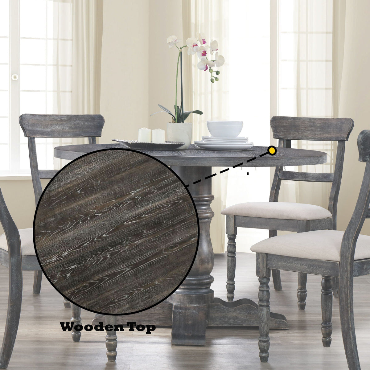 Leventis Weathered Dining Table with Sturdy Pedestal Base - Gray