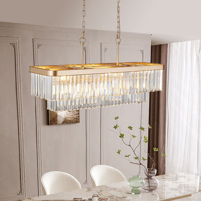 Rectangular Crystal Chandelier with Adjustable Height - Gold