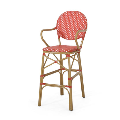Outdoor Wicker and Aluminum French Barstools, Set of 2 with Rust-Resistant Frame - Natural