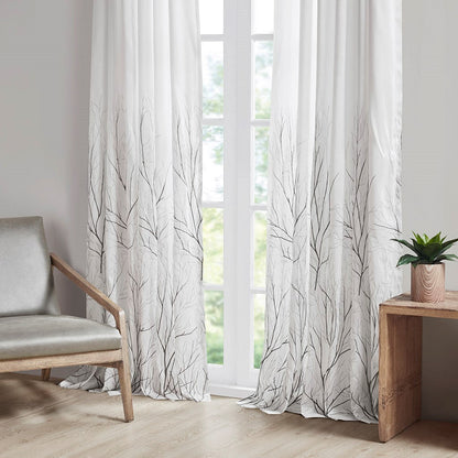 White Embroidered Curtain Panel with Lining - 50x95 Inches