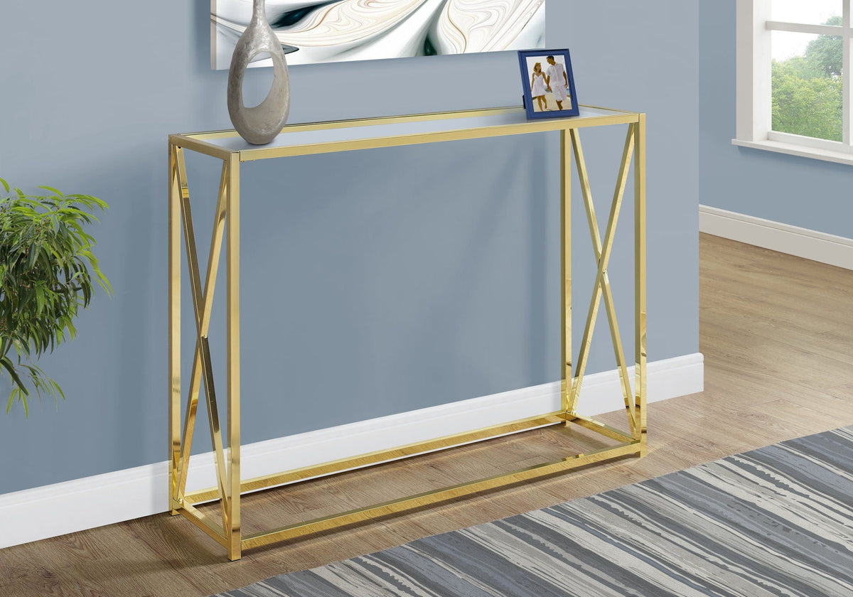 Gold Accent Console Table with Glass Top - Modern Entryway