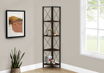 4-Tier Corner Bookshelf with Marble Look and Metal Frame - Black