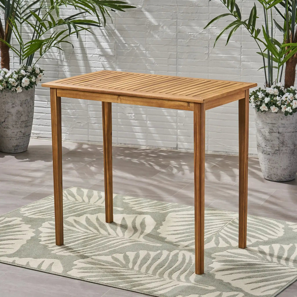 Minimalist Acacia Wood Outdoor Bar Table with Rectangular Design - Light Brown or Dark Gray