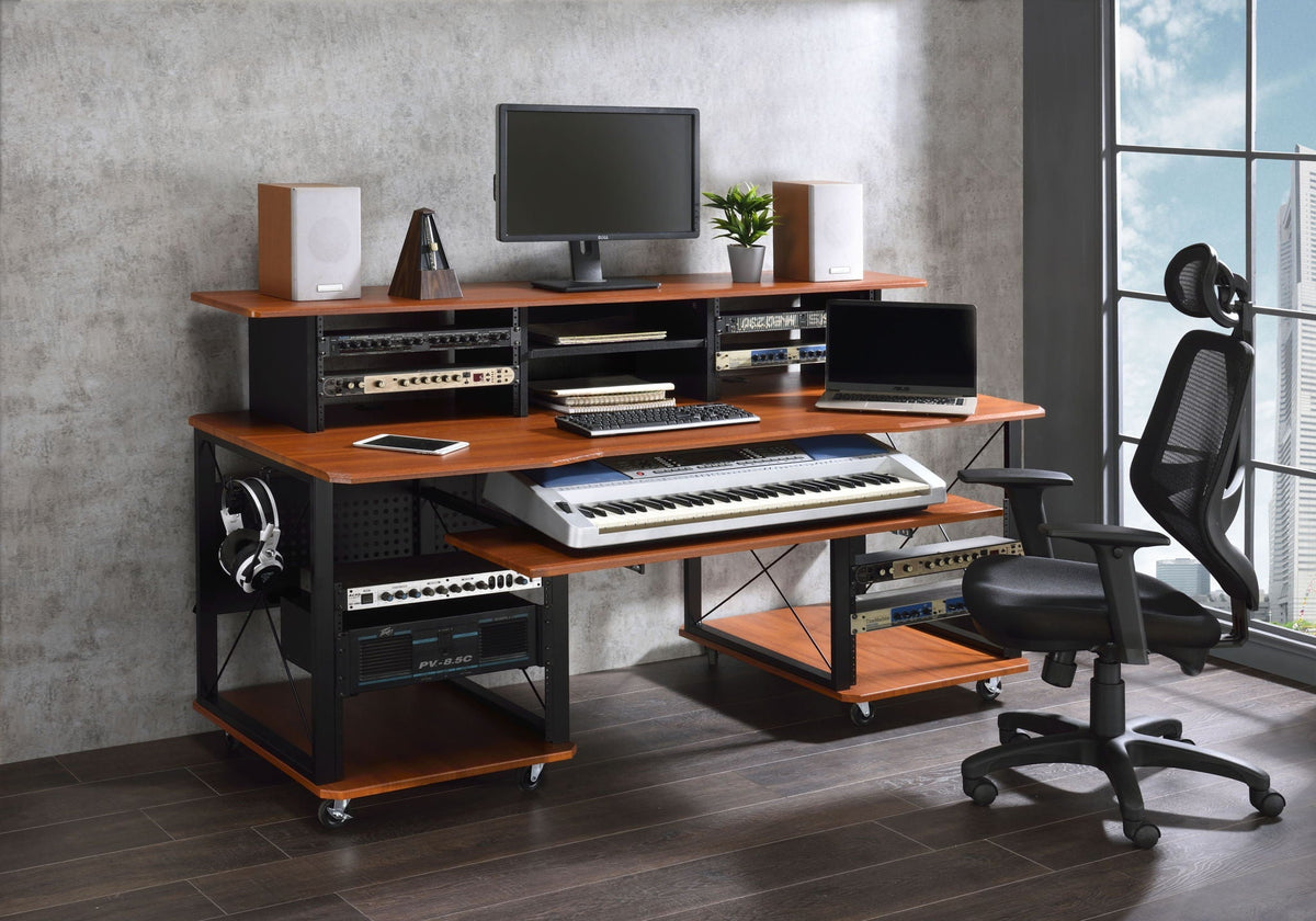 Music Desk with Multiple Storage and Cable Management - Black or Dark Brown