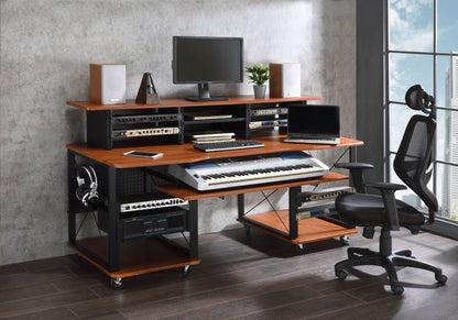 Music Desk with Multiple Storage and Cable Management - Black or Dark Brown