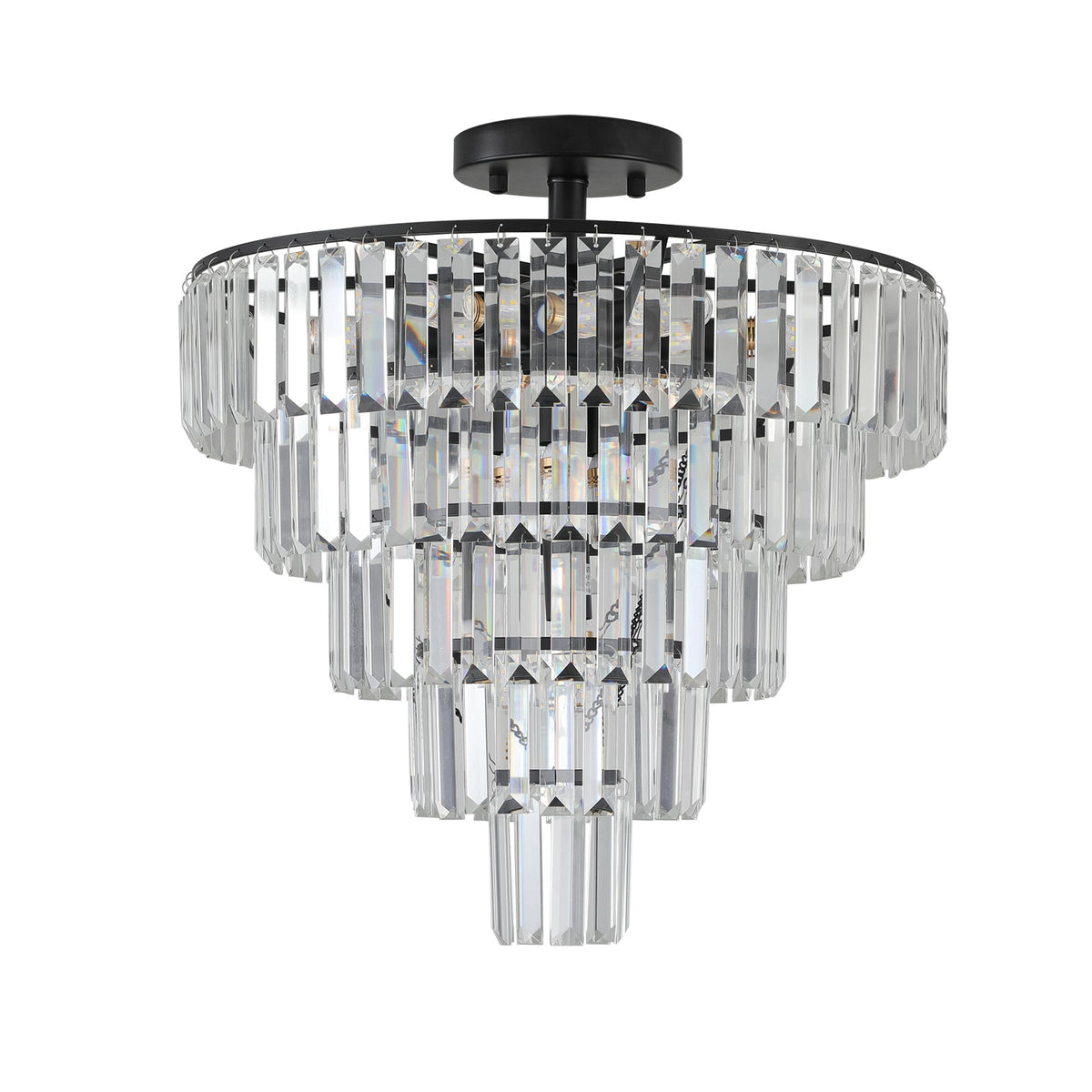 20" Black Crystal Chandelier with 10-Light Flush Mount - Black