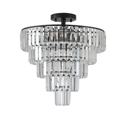20" Black Crystal Chandelier with 10-Light Flush Mount - Black