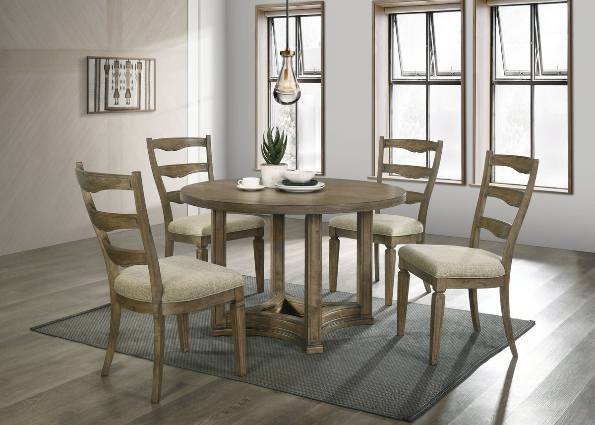 Light Brown Oak 5 Piece Dining Room Set with Cushioned Chairs