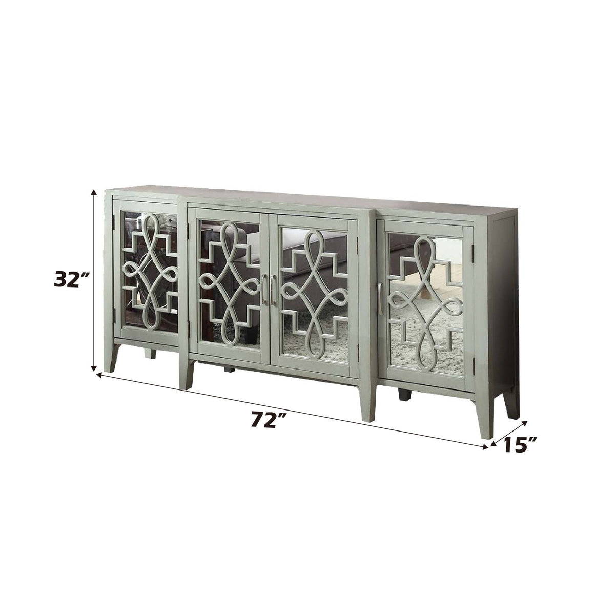 Mirrored Accent Console Cabinet with Solid Wood Legs - Black or Gray