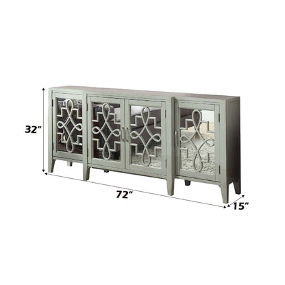 Mirrored Accent Console Cabinet with Solid Wood Legs - Black or Gray