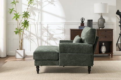 Modern Green Chaise Lounge Upholstered Sofa Recliner Chair with Solid Wood Frame