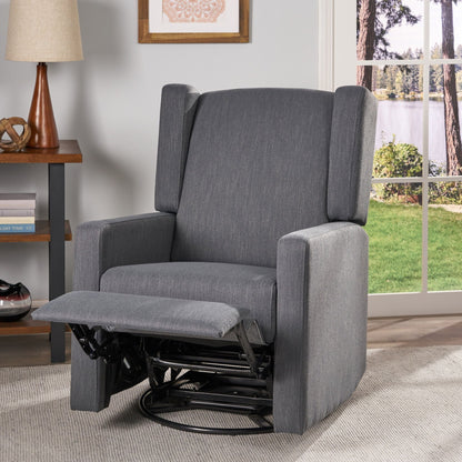 Landau Contemporary Fabric Upholstered Swivel Recliner with Manual Lever - Dark Gray