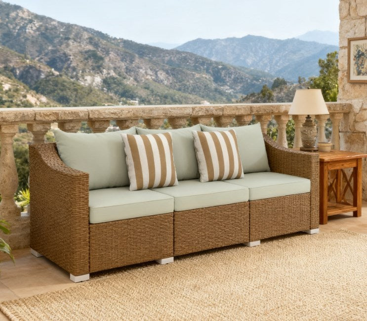 Rattan Wicker Outdoor Sofa with Cushions and Throw Pillows