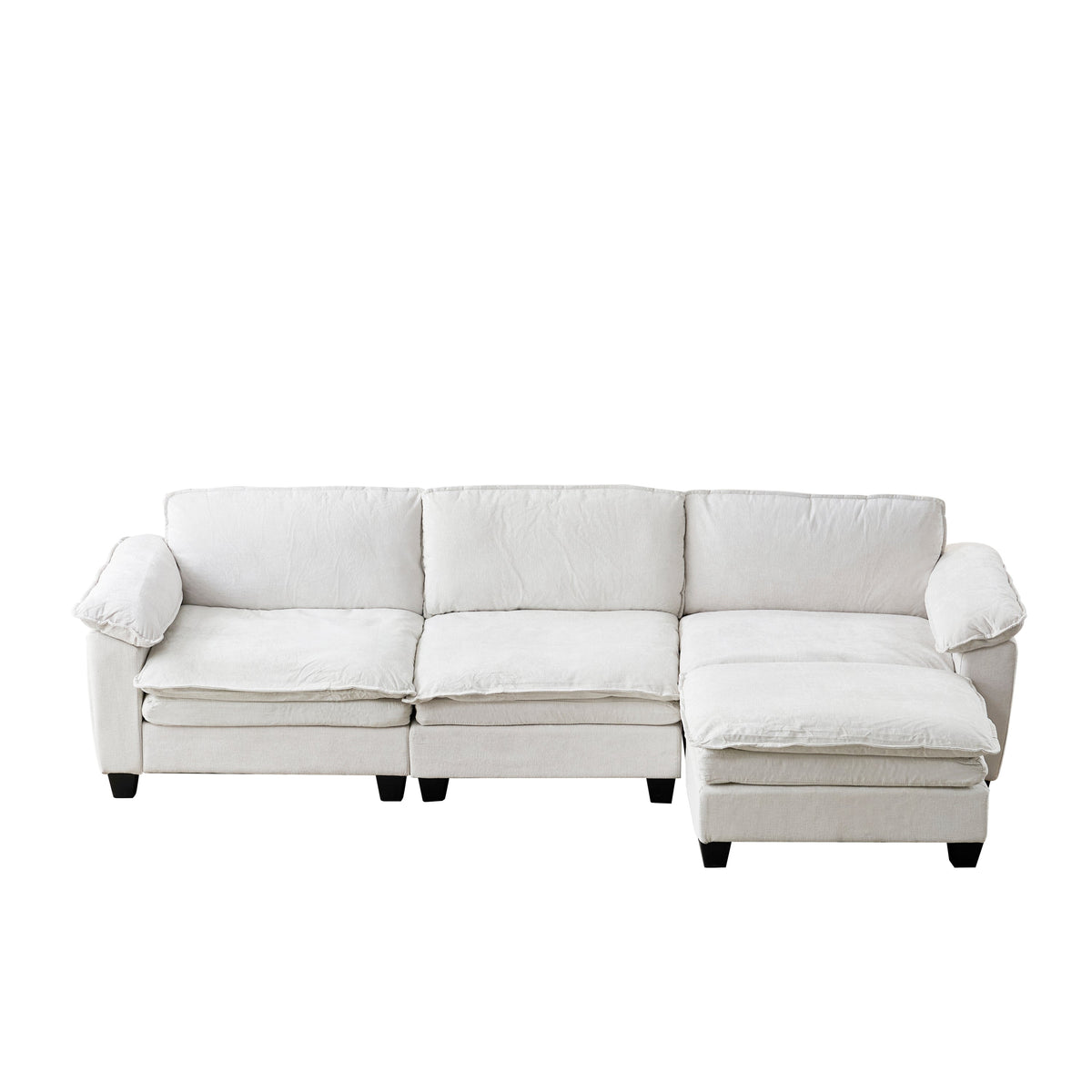 L Shape Living Room Sofa with Ottoman in Soft Chenille Beige