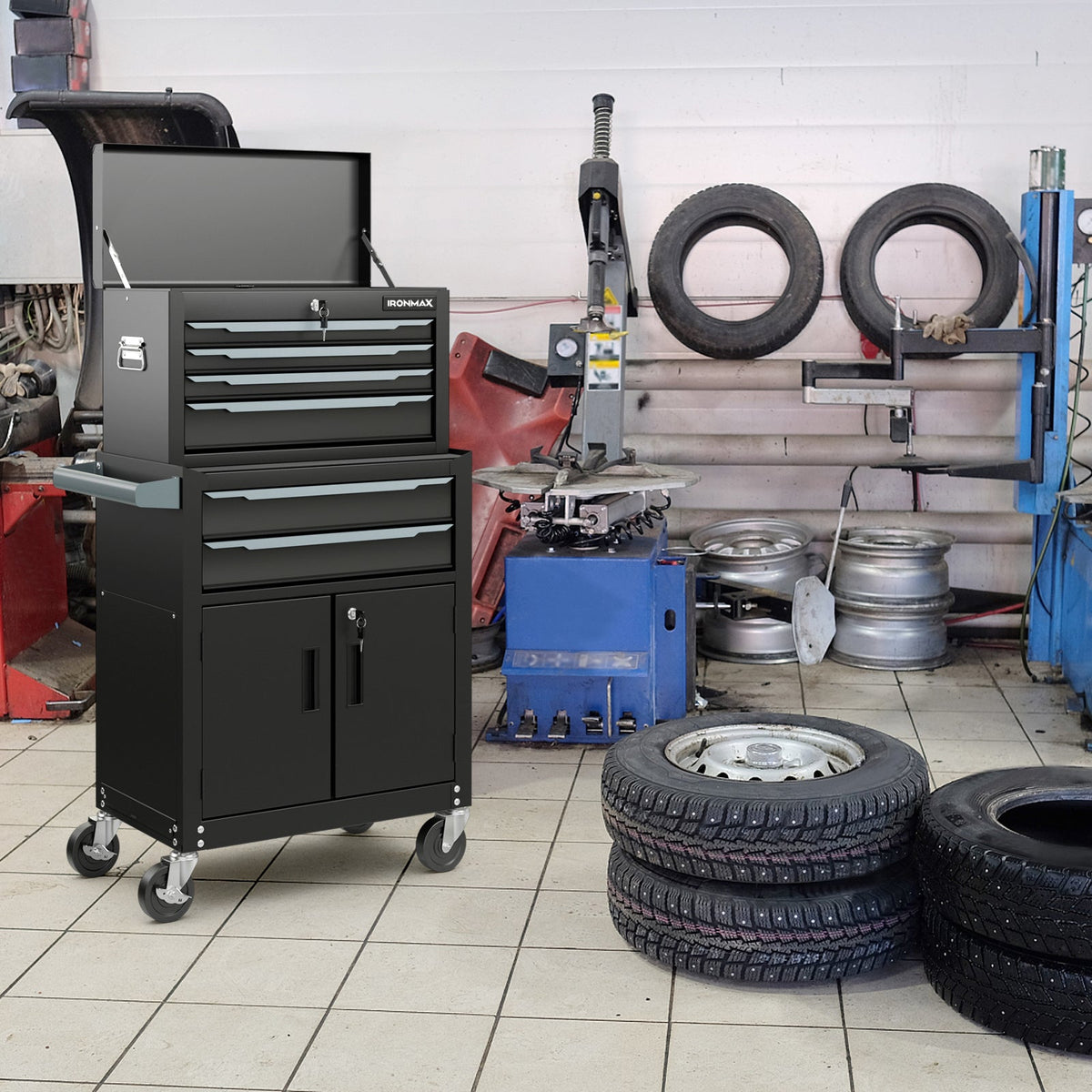 6-Drawer Rolling Tool Storage Chest Cabinet with Universal Wheels and Hooks