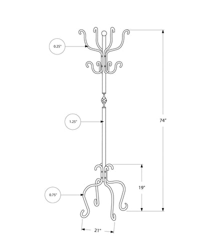 Coat Rack Hall Tree with 8 Hooks - Black Metal Entryway Stand