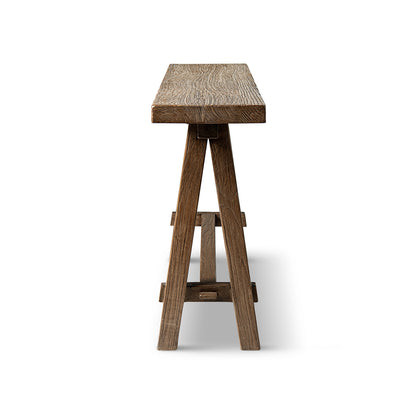 Hawthorne 60'' Reclaimed Elm Trestle Console Table with Solid Wood Base - Medium-Dark Brown