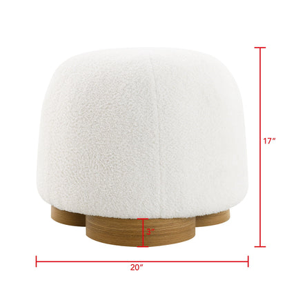 Round Soft Teddy Fabric Upholstered Ottoman with Metal Accents - White or Dark Green