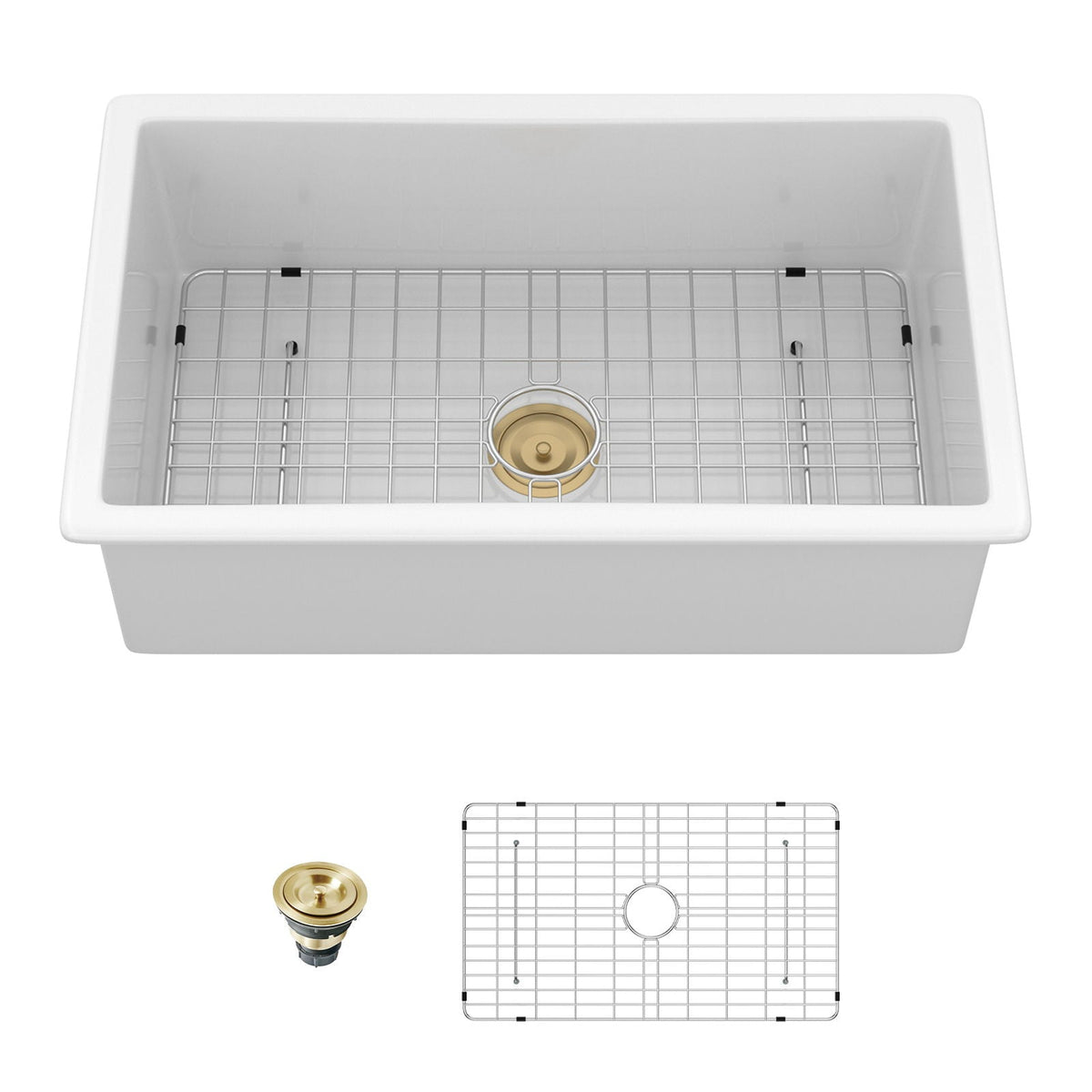 Rectangular Deep Single Bowl Kitchen Sink with Scratch-Resistant Glaze - White