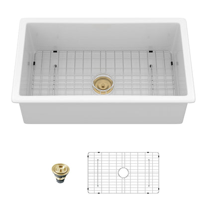 Rectangular Deep Single Bowl Kitchen Sink with Scratch-Resistant Glaze - White