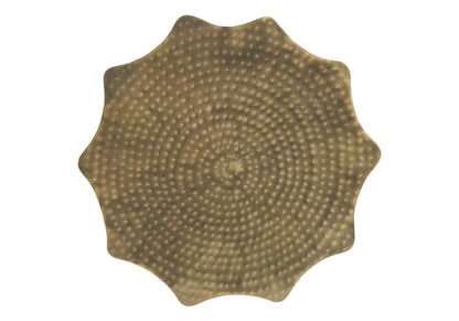 Drum Accent Side Table with Scalloped Hammered Metal Design - Beige, Bronze, Gold