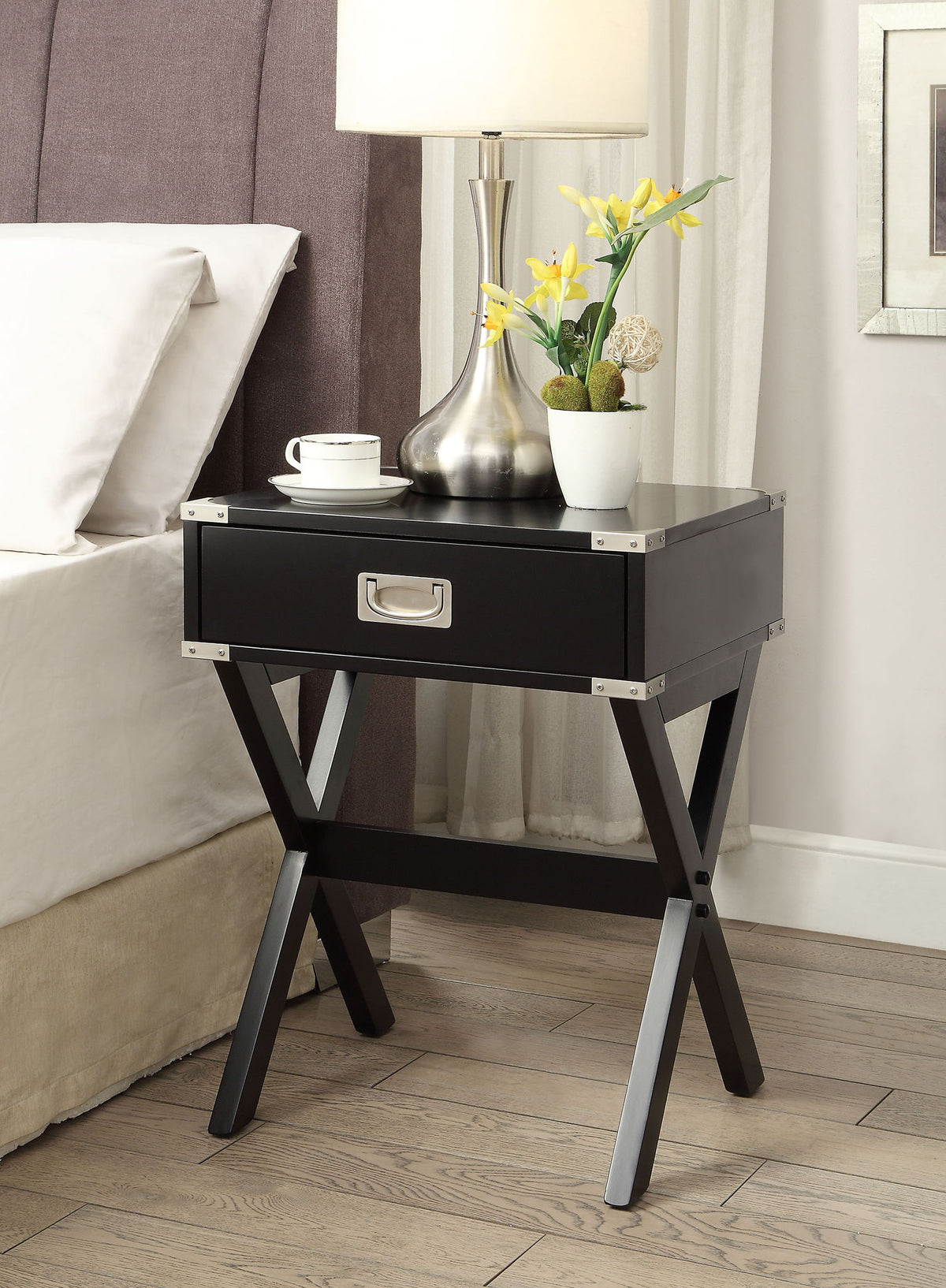 Modern Wood Accent Nightstand with Drawer - White, Black, Red