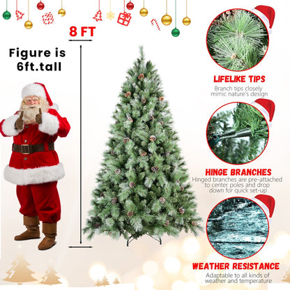 8 Ft Full-Bodied Pre-Decorated Pinecone Christmas Tree with Pine Cones - Green