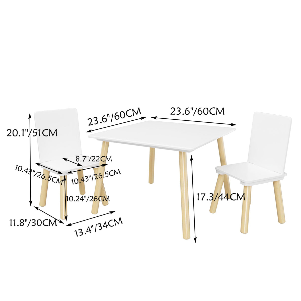 Kids Table And 2 Chairs Set with Solid Wood Construction - White