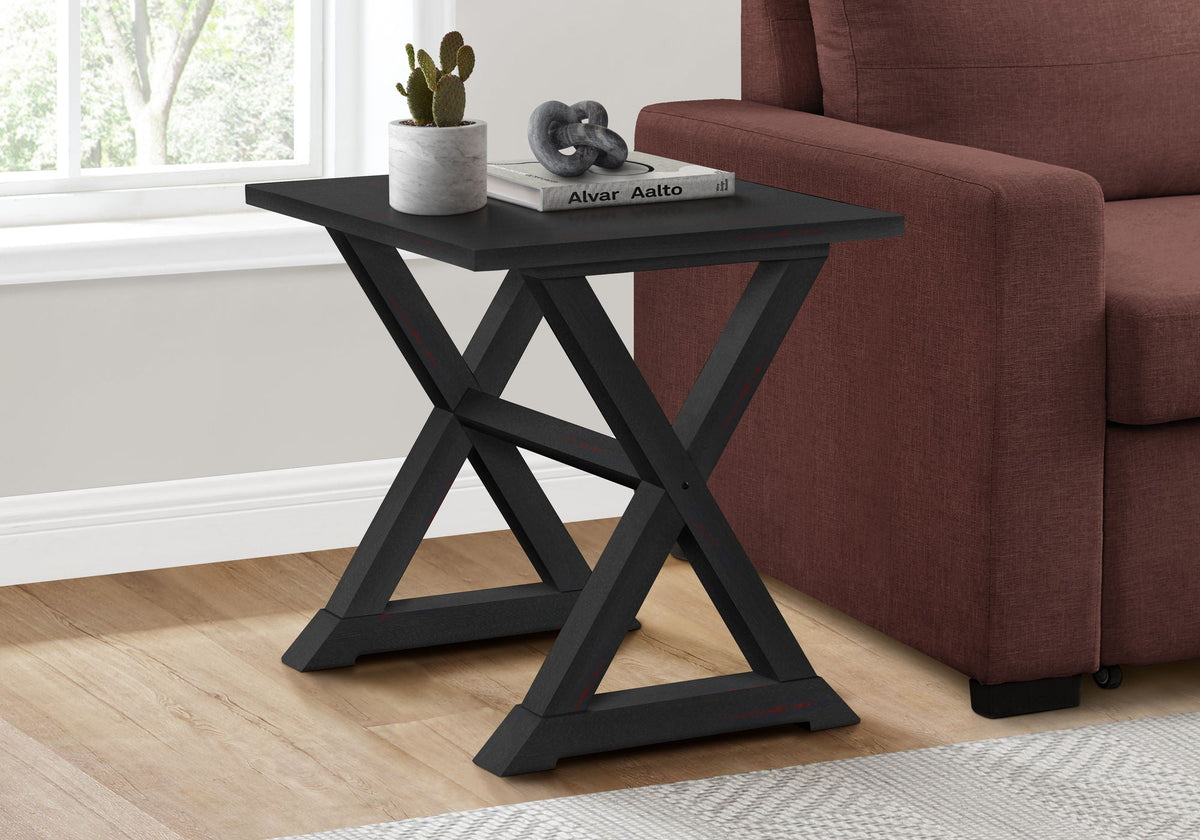 Compact Square Accent End Table with Trestle Base - White, Dark Brown, or Black