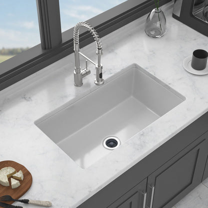 Rectangular Deep Single Bowl Kitchen Sink with Dual Mount Installation - White