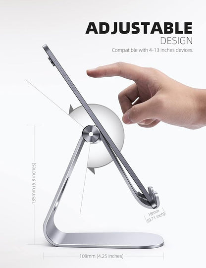 Lamicall Tablet Stand, Adjustable Tablet Holder - Desktop Stand Dock Holder Compatible with 4-13" Tablets Such as iPad Pro 11, 9.7, 10.5, 12.9 Air Mini 4 3 2, Kindle, Nexus, Tab, Silver
