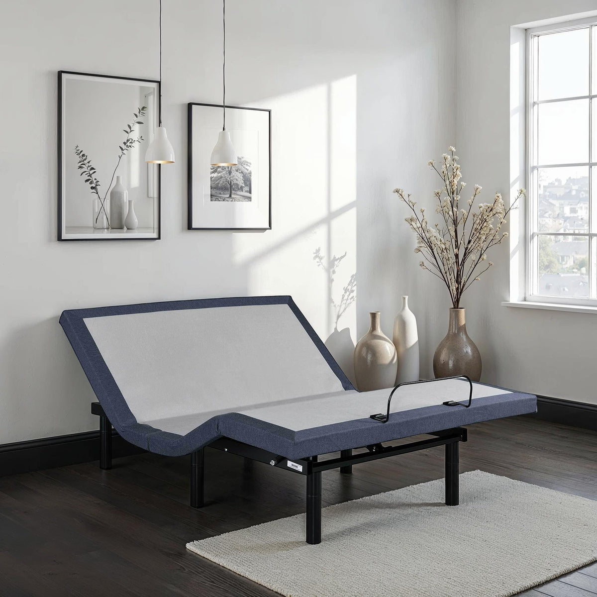 Queen Adjustable Bed Base with Vibration Modes and USB Ports - Steel Finish