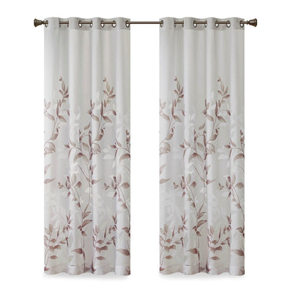 Burnout Printed Curtain Panel with Silver Grommets - Semi-Sheer