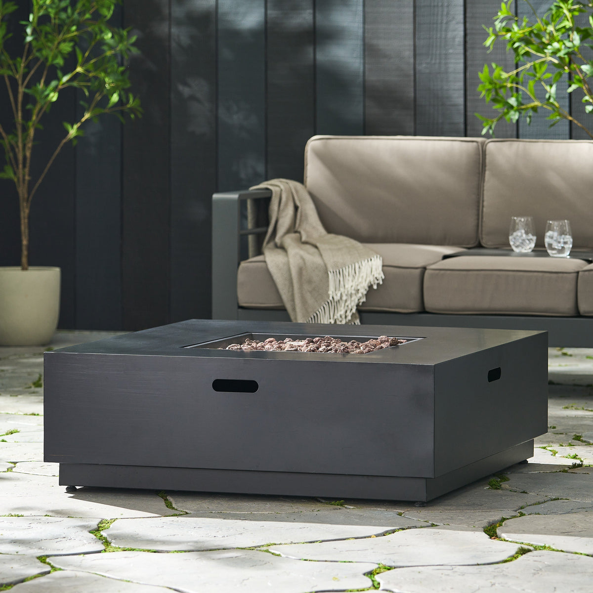 39'' Square Iron Fire Pit with 50,000 BTU Heating - Dark Gray