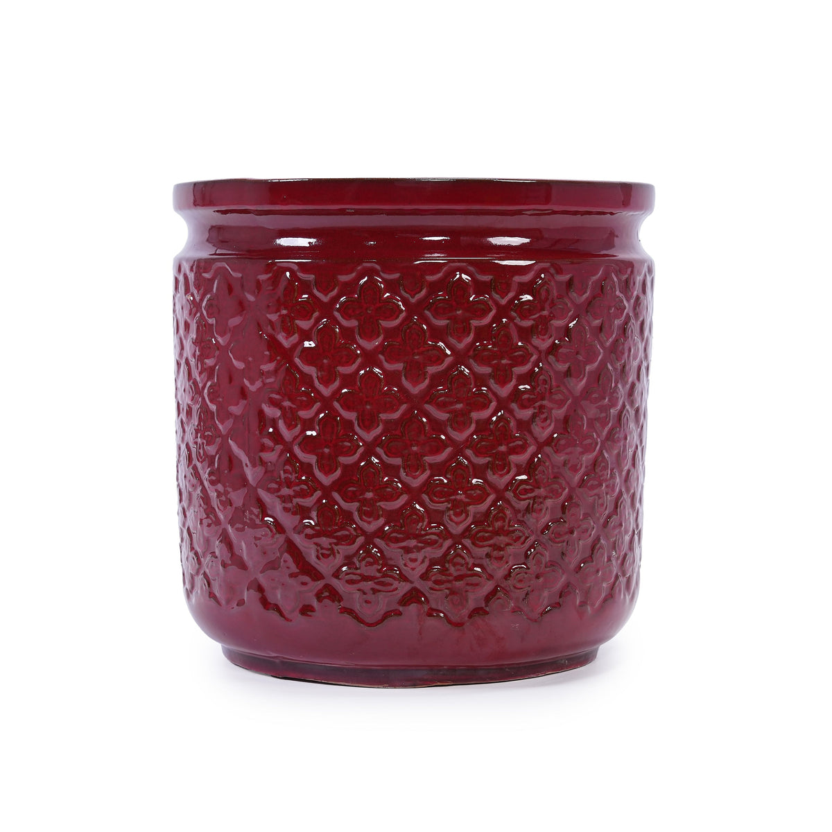 Bean Paste Red Ceramic Flowerpot Set with Diamond Pattern - 3 Pieces