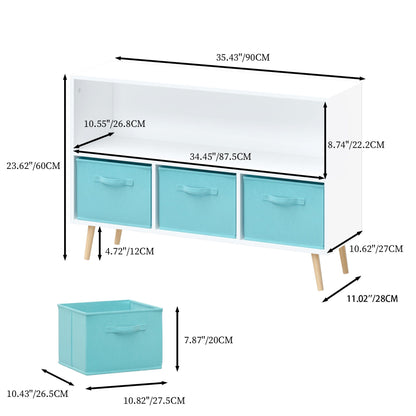 Bookcase With Collapsible Drawers - Modern Storage Shelf - White & Blue