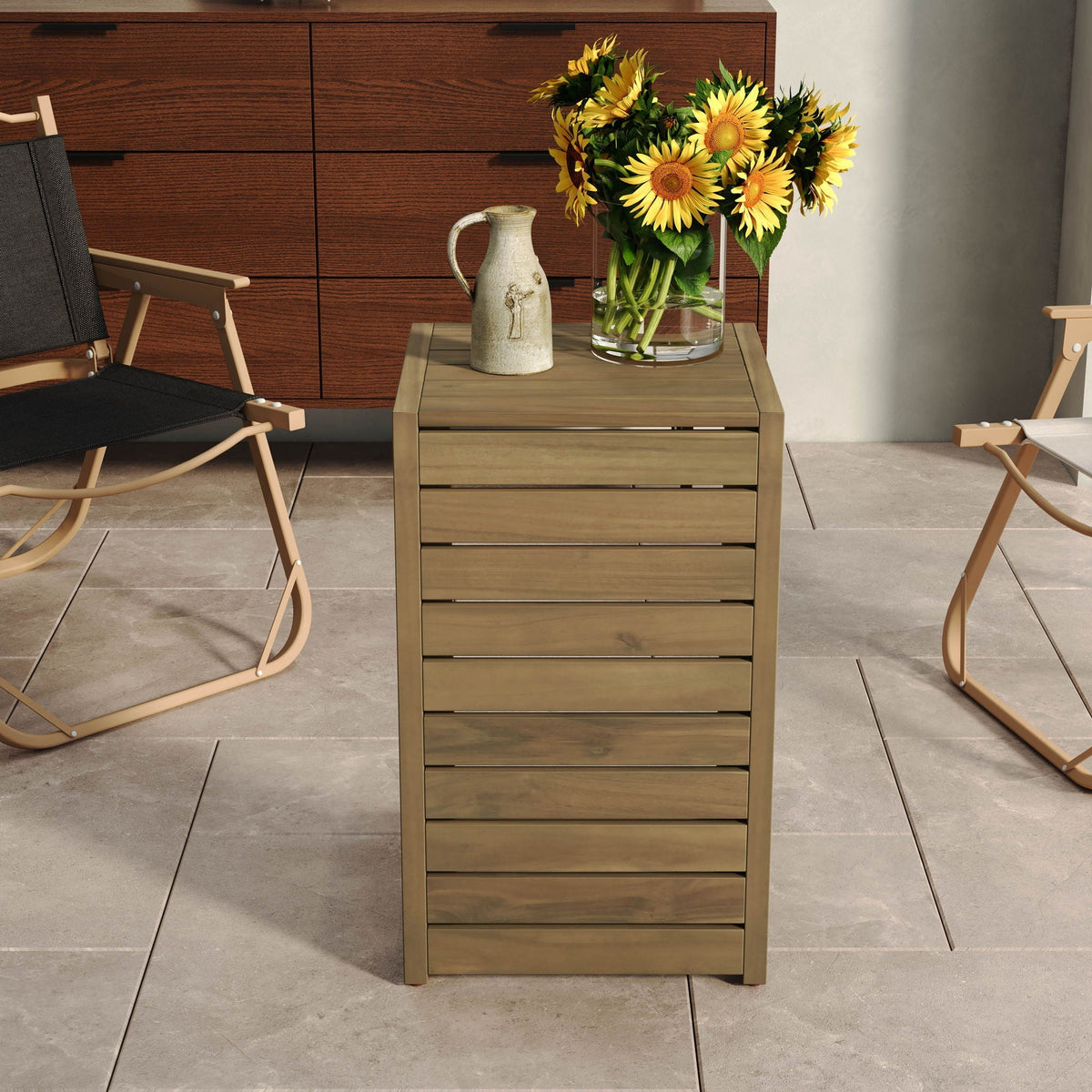 Aluminum Outdoor C-Shaped Side Table with Rust-Resistant Finish - Multiple Colors