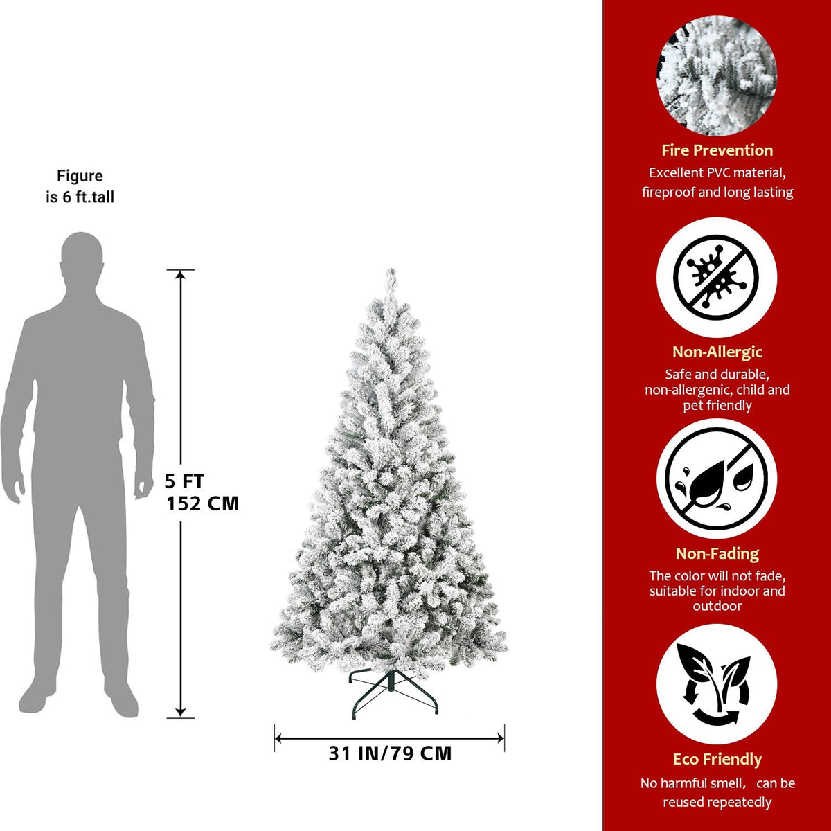 4FT Flocked Christmas Tree with 233 Tips - Green, White