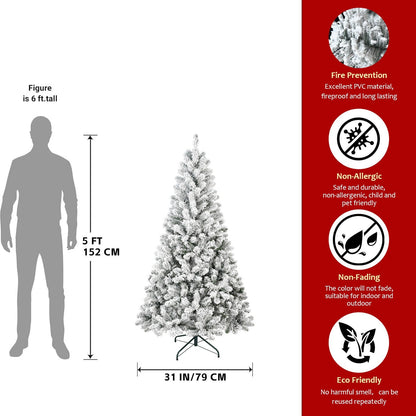 4FT Flocked Christmas Tree with 233 Tips - Green, White