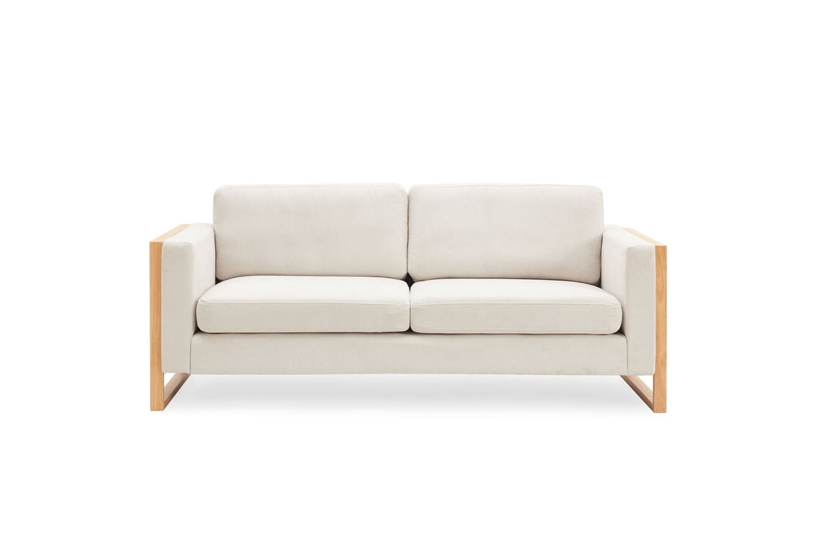 Modern 3-Seater Sofa with Solid Wood Legs - Beige or White