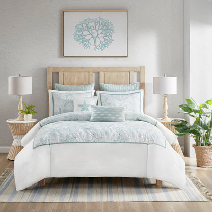 White Cotton Duvet Cover Mini Set with Embroidered Seashells – Full/Queen