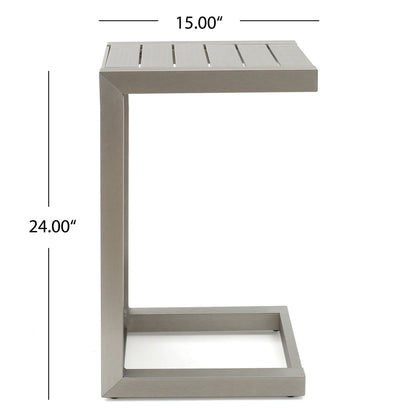 Aluminum Outdoor C-Shaped Side Table with Rust-Resistant Finish - Multiple Colors