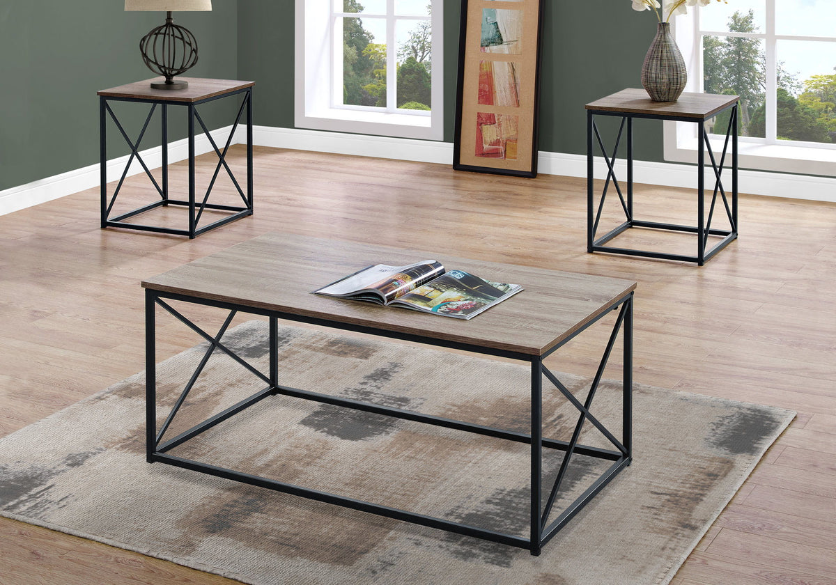 Modern 3 Piece Table Set with Metal X Frame - Taupe