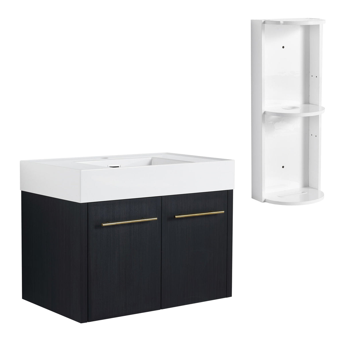 Modern Wall Mounted Bathroom Vanity with Resin Sink - Black