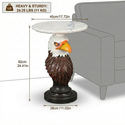 Eagle Head Accent Table with Faux Marble Top - White/Brown