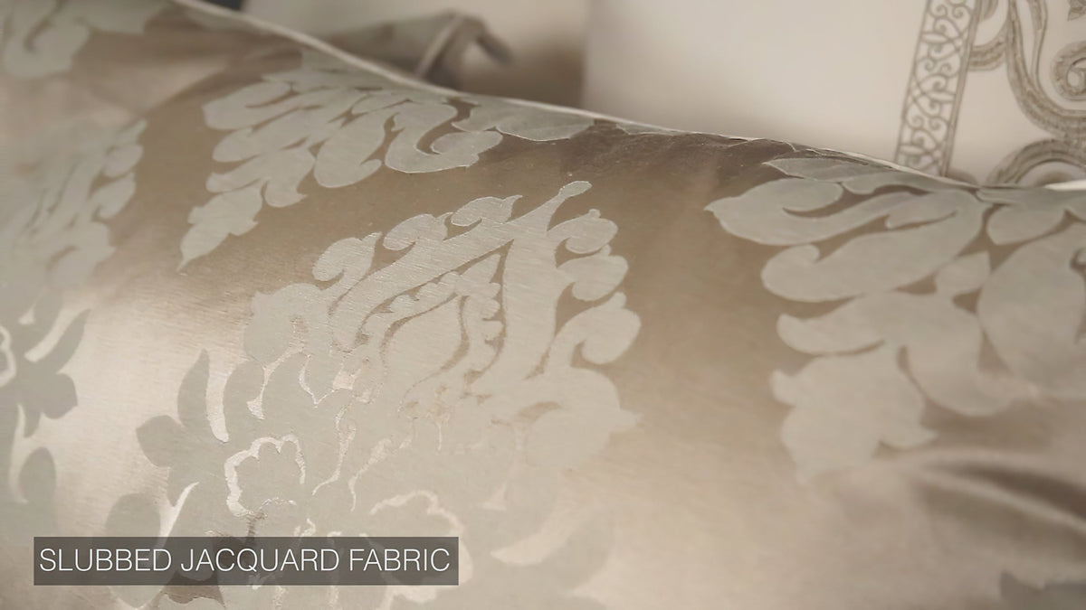 Ivory Damask Jacquard Comforter Ensemble with Embroidered Border - 9-Piece Set