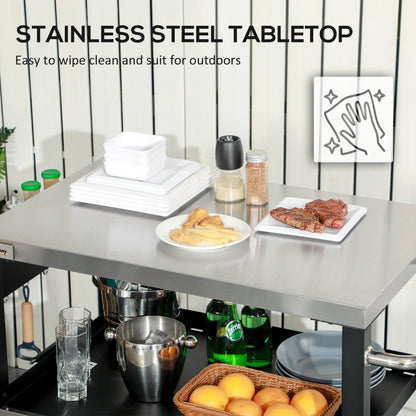 Outsunny Three-Shelf Outdoor Grill Cart with Stainless Steel Tabletop