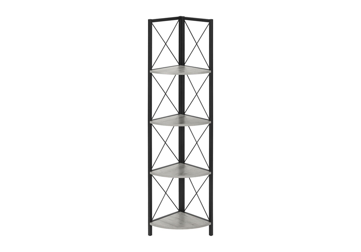 4-Tier Corner Bookshelf with Marble Look and Metal Frame - Black