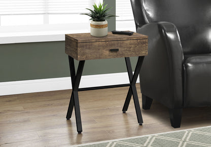 Accent Side X Table with Storage Drawer – Wood & Metal Modern Table