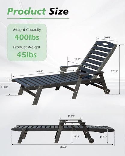 Outdoor Chaise Lounge with Reclining Backrest - Black